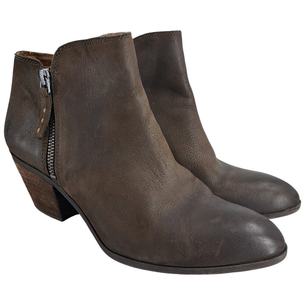 Frye Judy Zip Brown Ankle Boots Size 7.5 Leather Classic Boho Western Heel